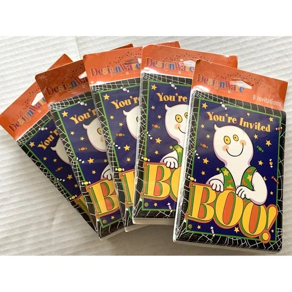 Vtg Halloween Party Invitations LOT of 5 Packs NIP AG Boo! Ghost 40 Total