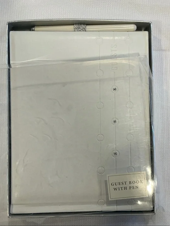 Hallmark White and Silver Guest Book with Pen