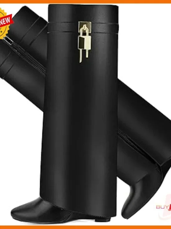 Pointed Toe Over Knee Boots Wedge Heel Pull On Side Zipper
