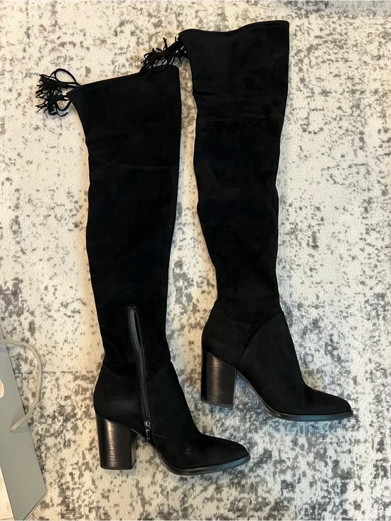 Marc Fisher Black Suede Over-the-Knee Block Heel Boots