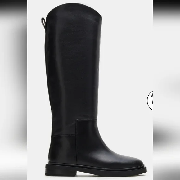 Steve Madden Gaige-Wide Calf Black Leather Riding Boots Size 8