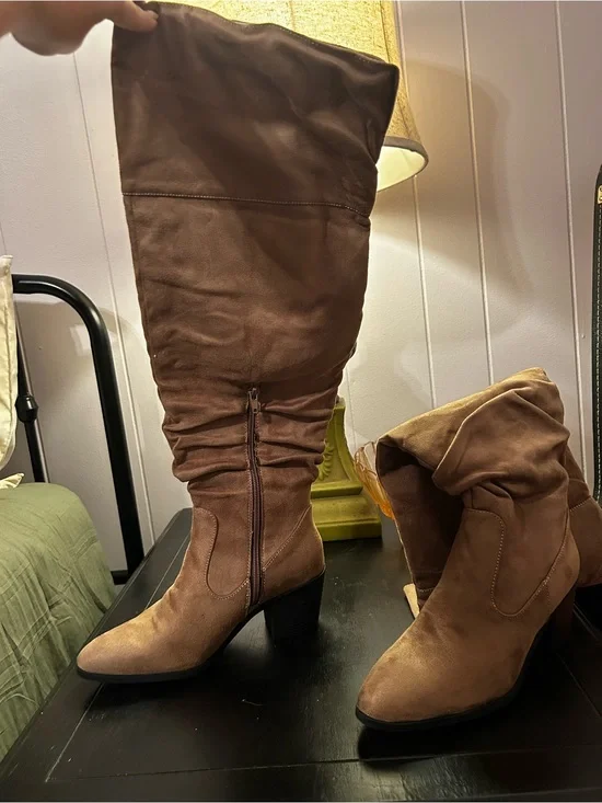 Journee Collection Zivia Over The Knee Wide Calf Taupe Boots