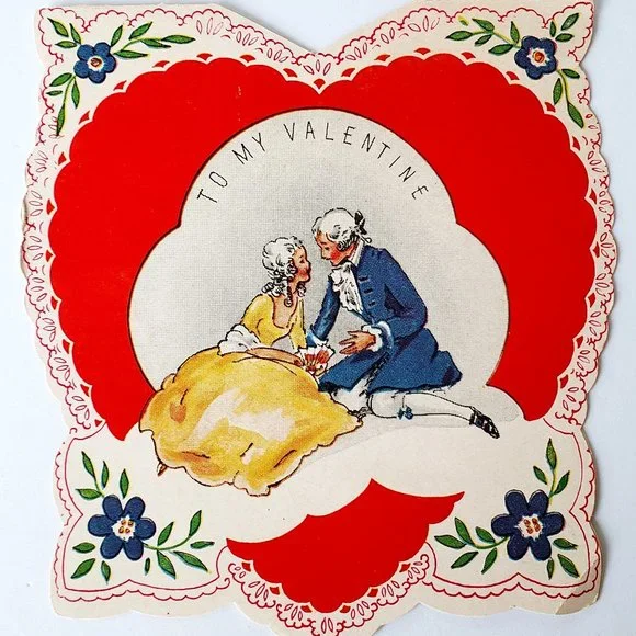 1940's COURTING COUPLE Victorian Paper Top Fold Valentine's Day Love Card