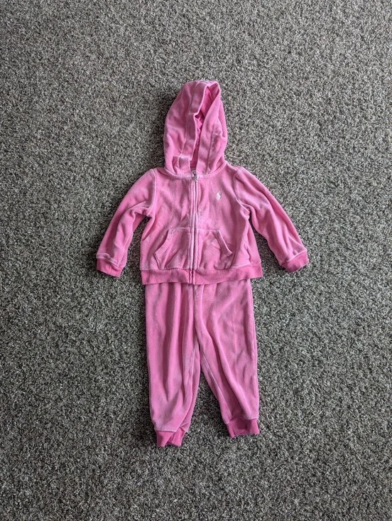 Vintage Ralph Lauren Baby Girls Velour Tracksuit  Size 12 Months Pink