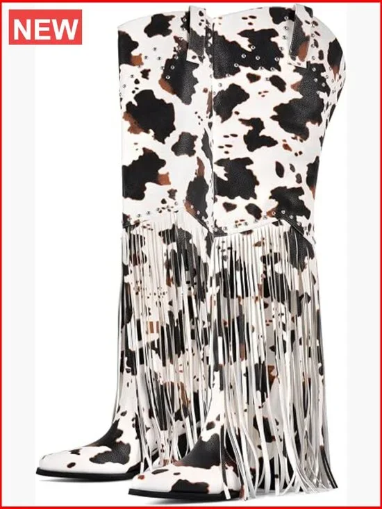 Western Fringe Thigh High Cowboy Boots Over Knee Wide Calf Cowgirl