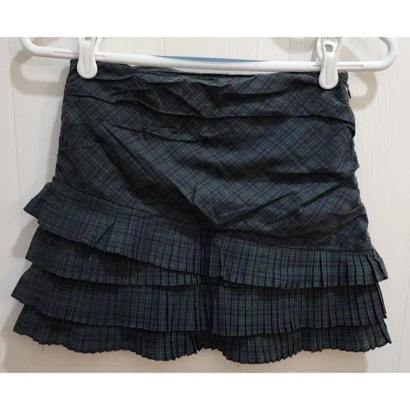Ralph Lauren Girls Ruched Tiered Pleated Skirt‎ Side Zip Green Plaid 10 *Sample*