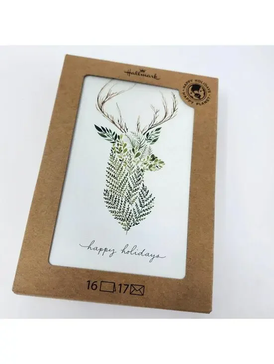Hallmark Boxed Holiday Cards Set of 16 Deer Woodland Forest Trees Leaves