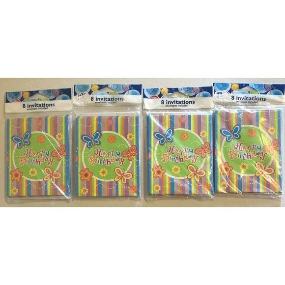 Greenbrier Birthday Party Butterfly Invitations w Envelopes NEW 4 PACKAGES