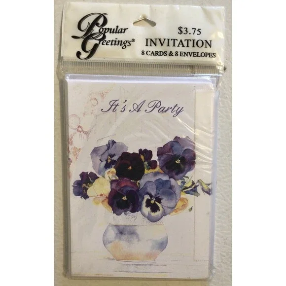 8pk Birthday Invitation Cards w/ Envelopes  PURPLE FLOWERS Popular Greetings