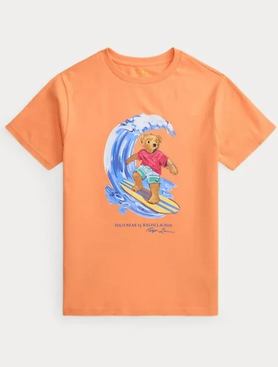Polo Bear Surf Graphic Tee - Coral Orange Boy Size XL