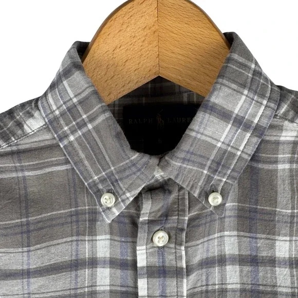 Ralph Lauren Boys Plaid Button Down Shirt Long‎ Sleeve Size 6 Cotton Linen Blend