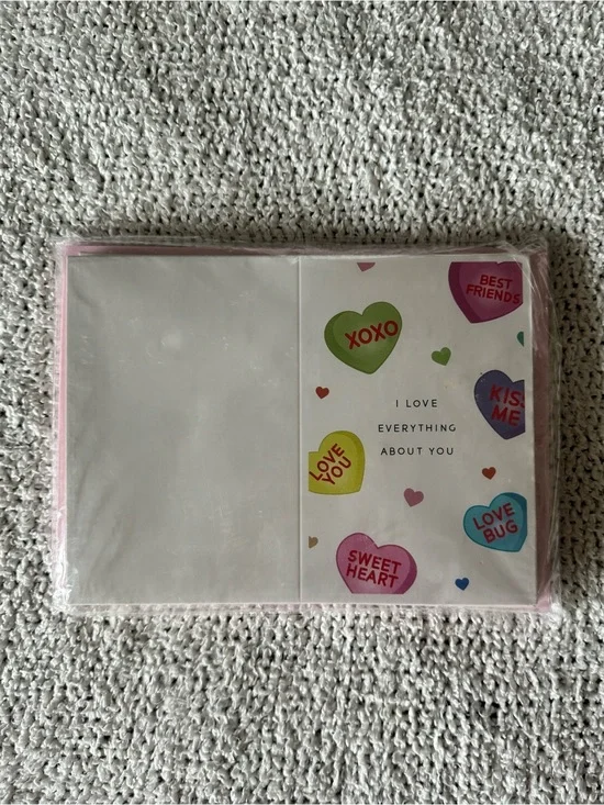 Conversation Heart Greeting Cards Set - Pink & Multicolor (24 Pack)