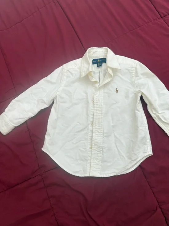 Ralph Lauren White Long-Sleeve Button-Up Shirt with Embroidered Pony