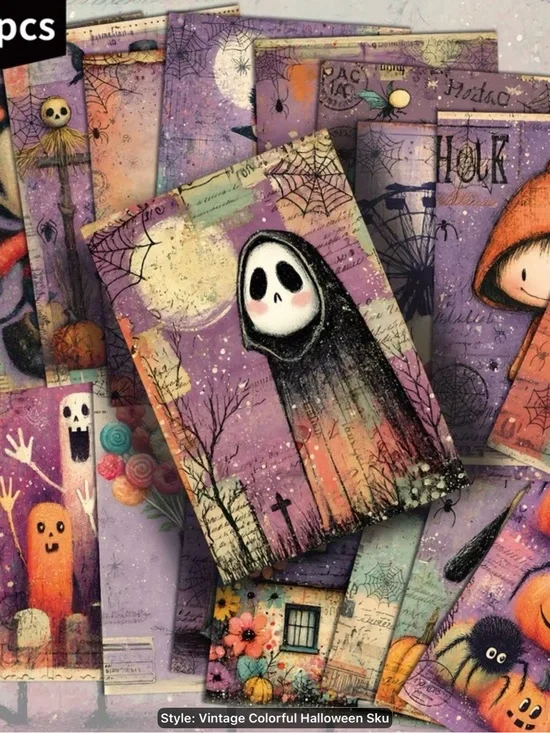 Whimsical Retro Halloween Ghost Postcard.