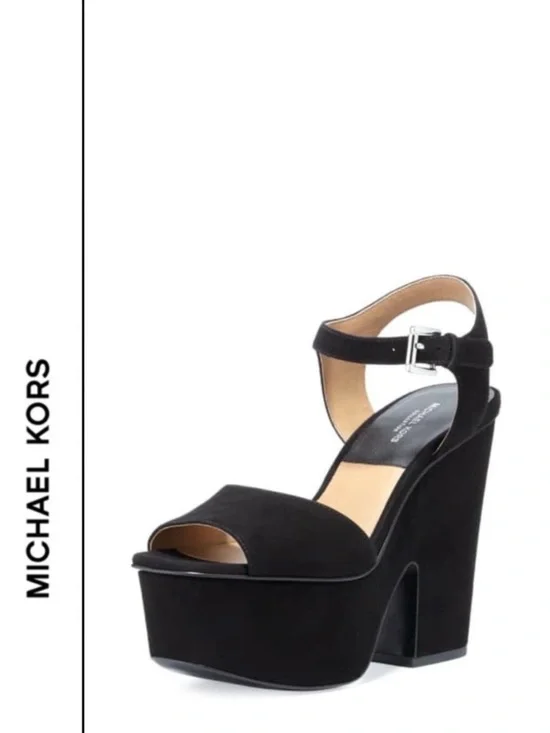 Michael Kors Collection Harley Platform Sandal Chunky Heels Black Suede Size 7.5