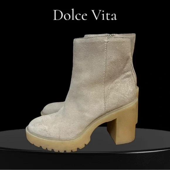 Dolce Vita Beige‎ Suede Platform Ankle Boots With Block Heel Size 7.5