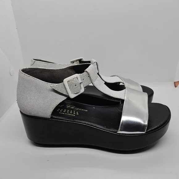 Robert Cleregie leather platform T-strap sandals black white silver EU 36
