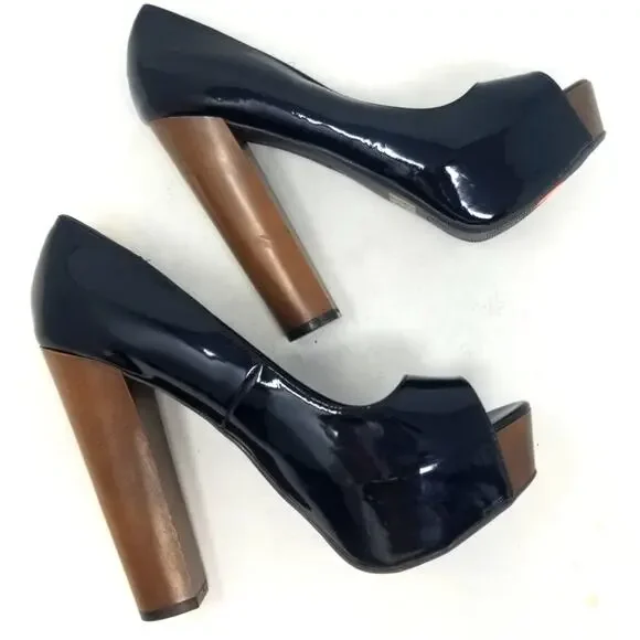 Qupid New Black Platforms‎ Peep Toe Cone Heels Women's Size 7.5