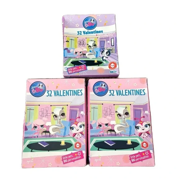 Vintage (3) Littlest Pet Shop 32 Valentines Set Bundle NEW Lot Cards