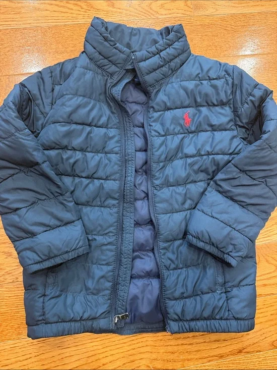 Ralph Lauren Navy Quilted Puffer Jacket with Red Polo Logo