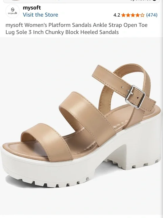 Women's Beige Platform Sandals with White Lug Sole 5.5 size