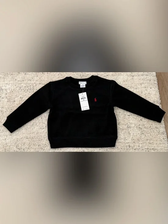 NWT Ralph Lauren Baby Toddler Black Crewneck Sweatshirt Red Pony 24M 2T