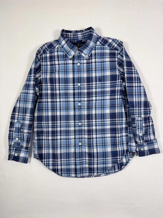 RALPH LAUREN Boys 5 Plaid Button Down Long Sleeve Oxford Shirt Preppy Classic