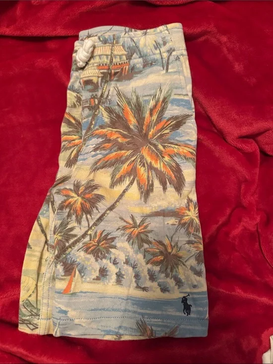 Ralph Lauren Palm Print Shorts in Light Blue and Orange