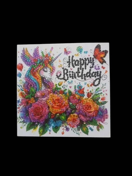Sparkling Unicorn Happy Birthday Diamond Painting Art