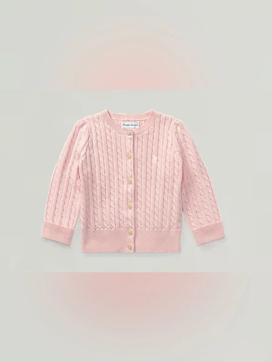 NWT RALPH LAUREN Girls Mini Cable Cotton Knit Cardigan - 24M