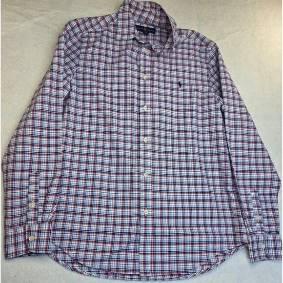 Ralph Lauren XL Tall 18 20 Red White Blue Plaid Long Sleeve Button Up Shirt
