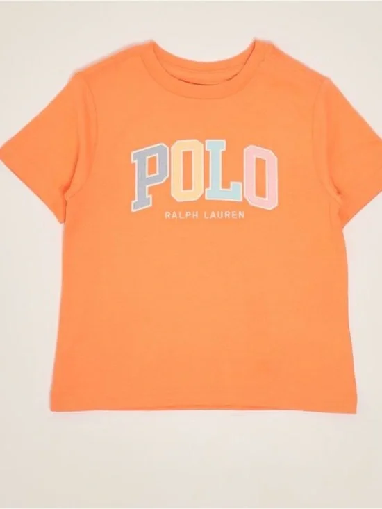 Ralph Lauren Orange Short Sleeve Tee with Multicolor POLO Logo