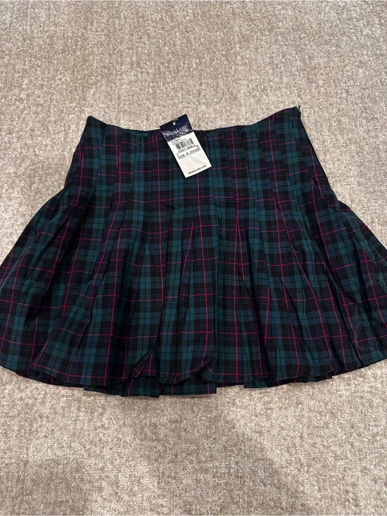 Pleated Tartan Mini Skirt - Green Plaid