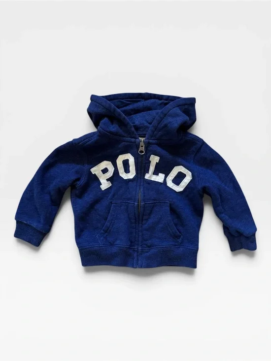 Polo Ralph Lauren Kids Royal Blue Hooded Zip Sweatshirt with White Appliqué