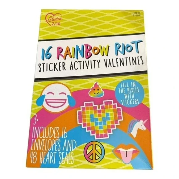 Studio 2/14 Rainbow Riot 16 Sticker Activity Valentines with Envelopes