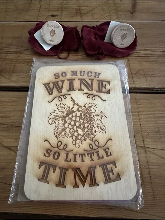 So Much Wine So Little Time Wooden Birthday Card! + 2 Wine Corks! Perfect Gift!