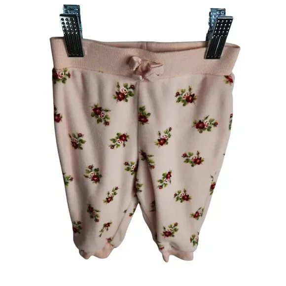 Ralph‎ Lauren Infant Size 6 Months Velour Pull On Jogger Pants Pink Floral
