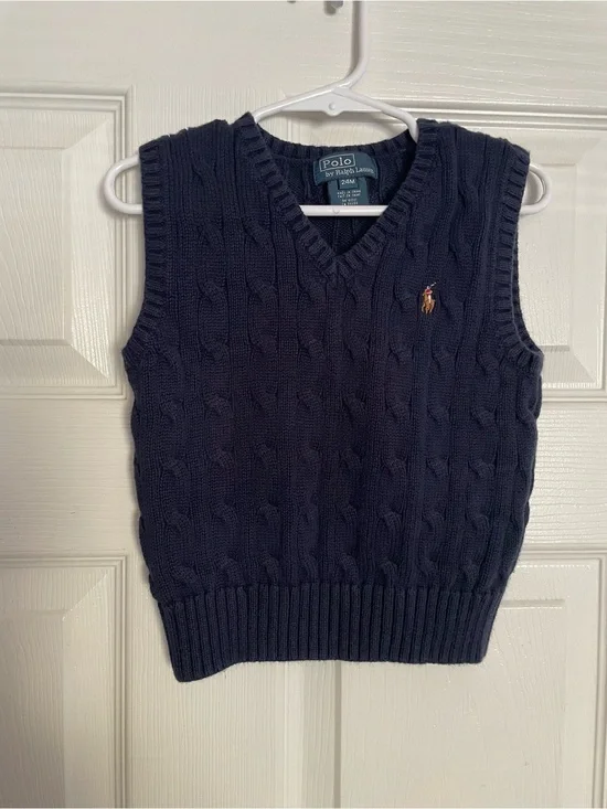 Polo by Ralph Lauren 18-24 Months Navy Cable Knit V-Neck Sweater Vest