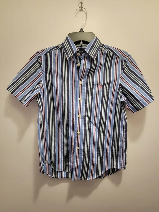 Ralph Lauren Boys Short-Sleeve Striped Button-Down Shirt M 10-12