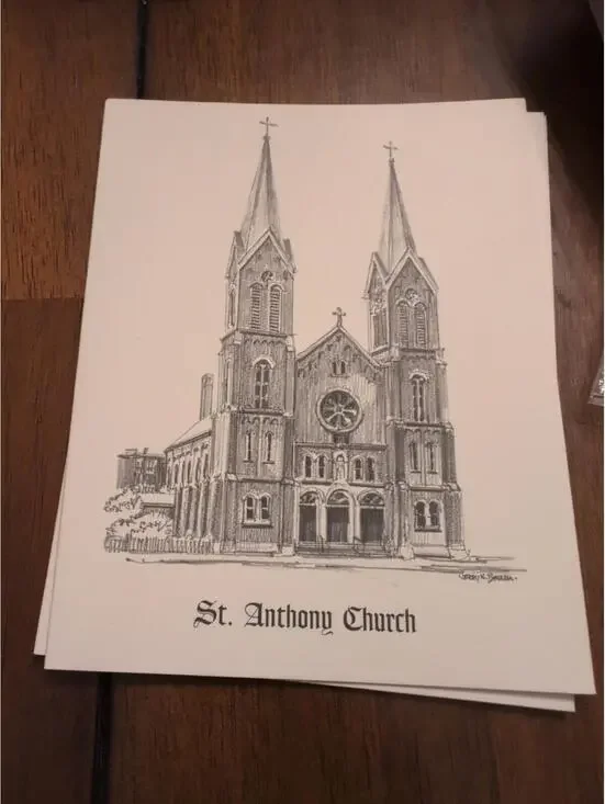 St. Anthonys Church Evansville Indiana blank card set of 3 Catholic church drawn