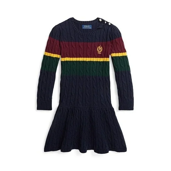 Ralph‎ Lauren Girls Striped Cable Knit Cotton Sweater Dress Size 6 NEW $125