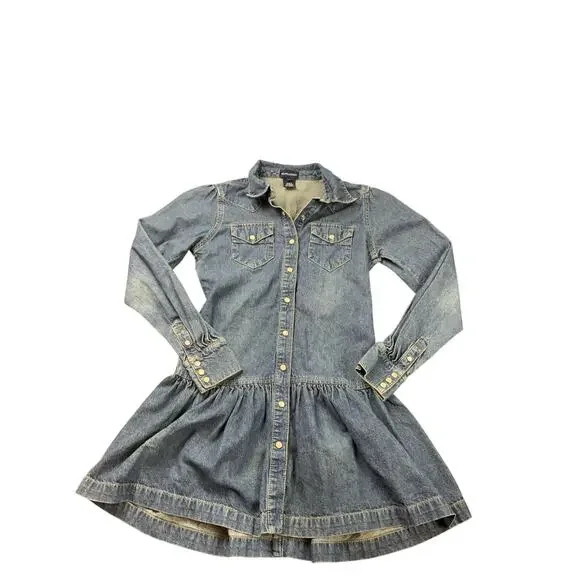 Ralph Lauren Girls Denim Snap Front Shirt Dress Blue Size 10 Western Cotton