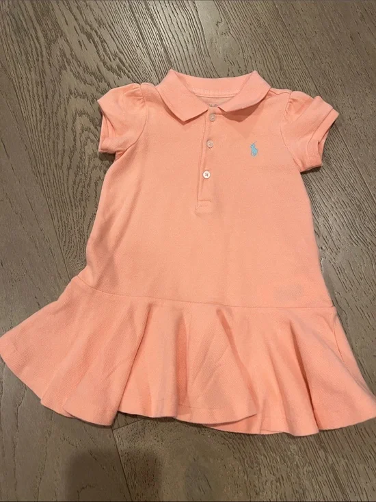 Ralph Lauren 100% Cotton Coral Peach Polo baby Dress