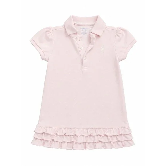 Ralph Lauren Baby Girls Light Pink Ruffle Hem Polo Dress – 24M