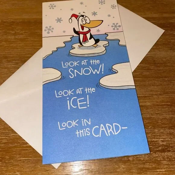 Hallmark Penguin Santa look at the snow Look at The Snow & Ice Honey Holder Card