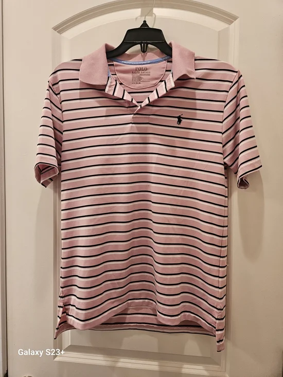 Ralph Lauren Pink Polo with Navy & White Stripes