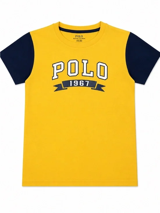 Ralph Lauren Yellow Tee with Navy Sleeves & Front POLO 1967 Graphic