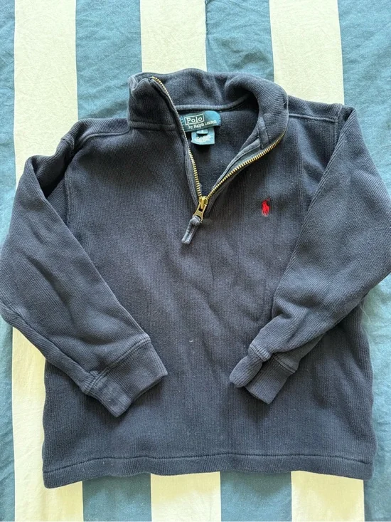 Ralph Lauren Navy Half-Zip Sweatshirt with Red Pony