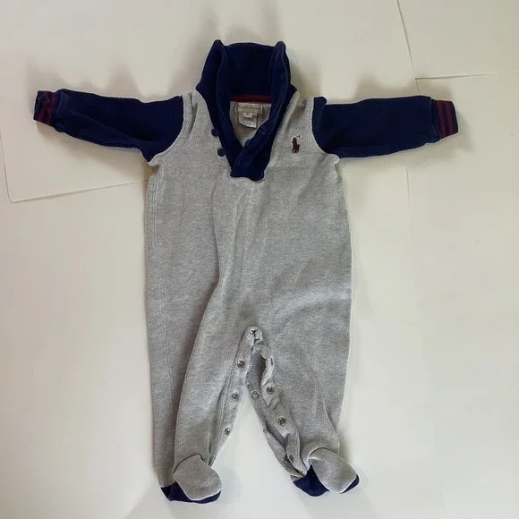 Ralph Lauren Baby Boy All In One Baby Grow One Piece Gray 6 Months Sleeper