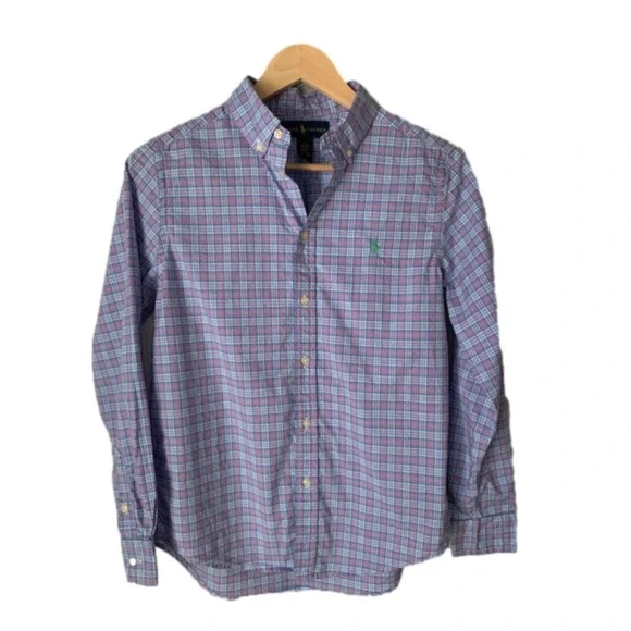 Ralph Lauren Blue Plaid‎ Button Down Shirt Boys Large 14/16